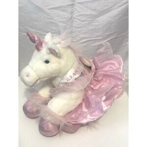 Build A Bear Unicorn White Pink Sparkle Saddle Dress 16" Stuffed Plush Sound